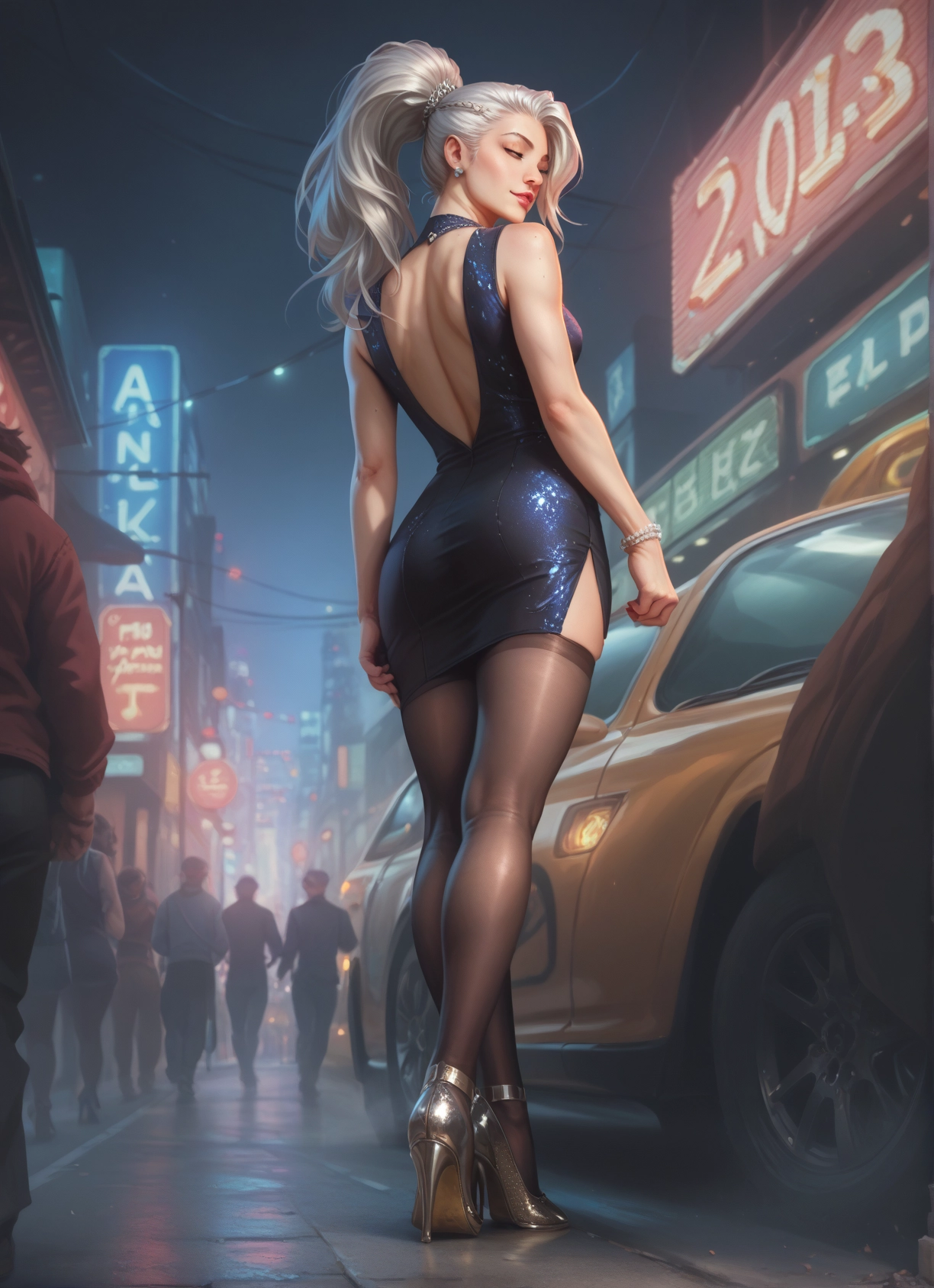 high heels, ground vehicle, 1girl, dress, motor vehicle, jewelry · Yamete.gg