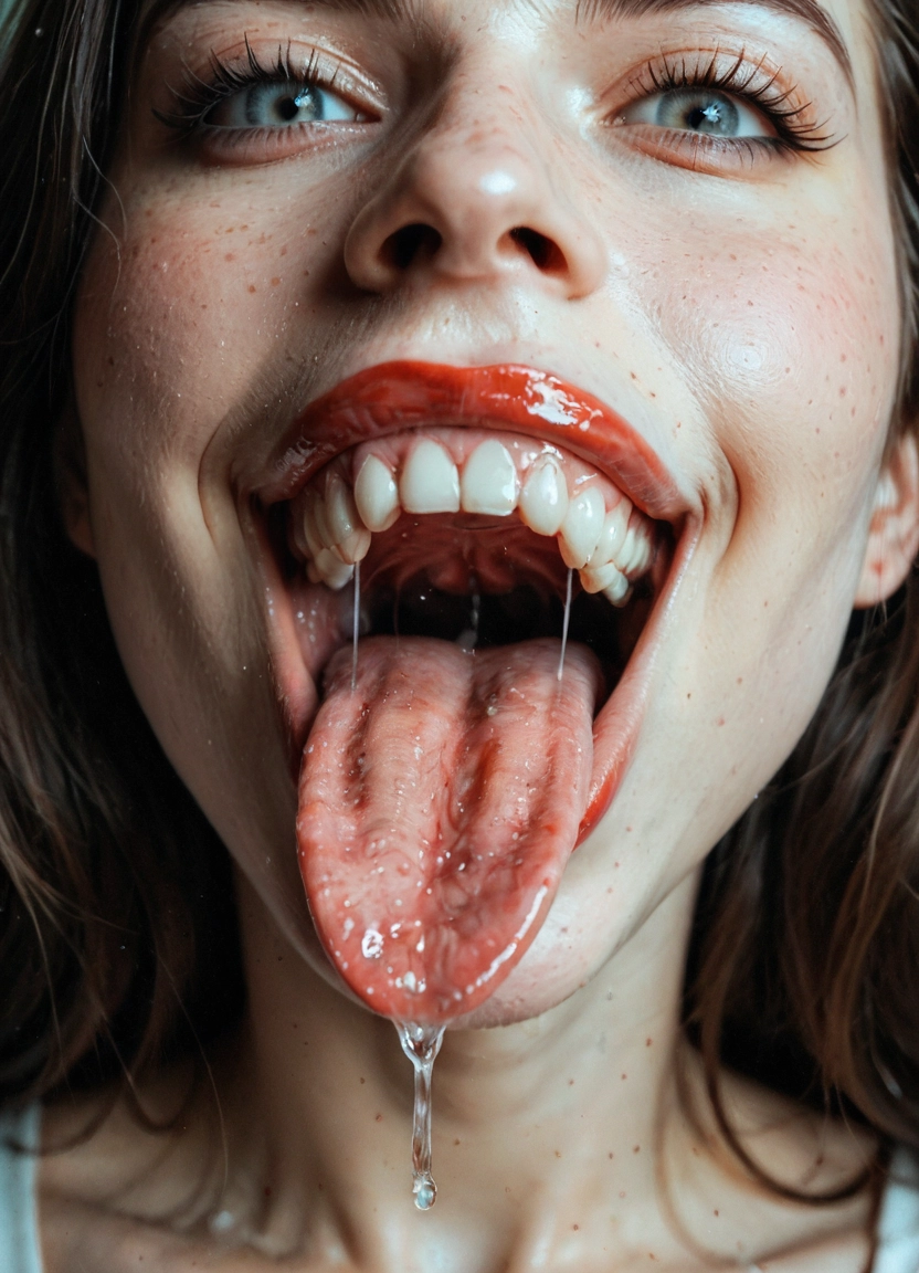 1girl, tongue, realistic, solo, teeth, saliva · Yamete.gg