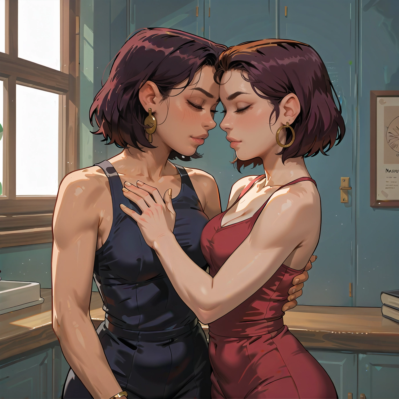 multiple girls, 2girls, jewelry, earrings, yuri, breasts · Yamete.gg
