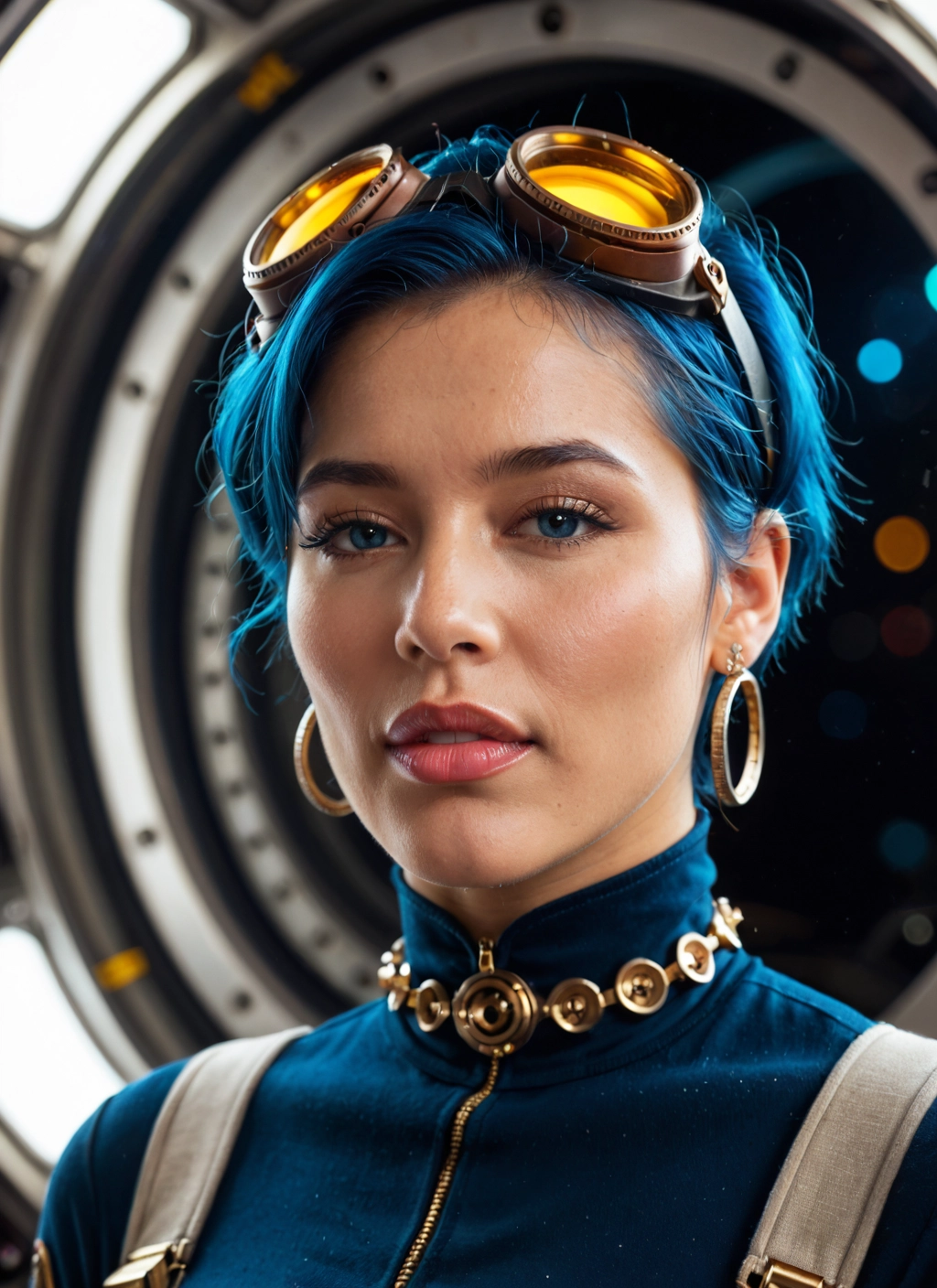 1girl, solo, jewelry, goggles, earrings, goggles on head · Yamete.gg