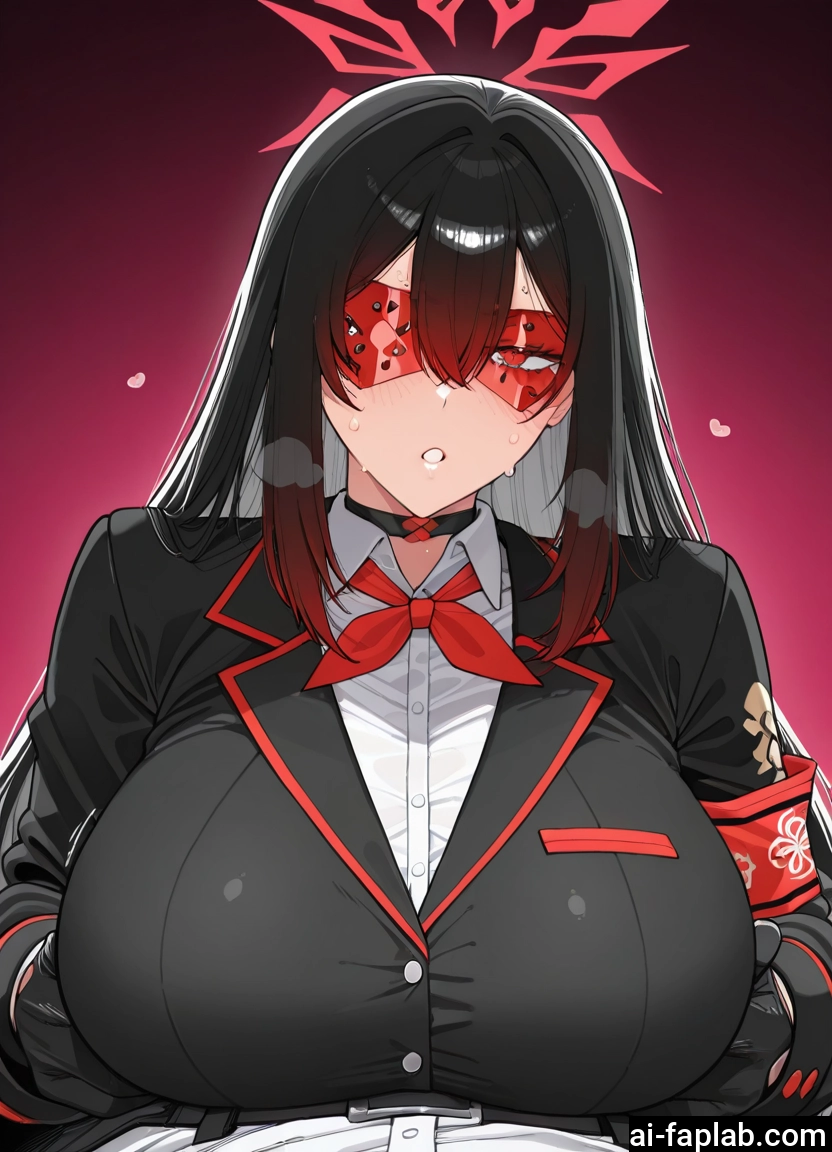1girl, breasts, black hair, long hair, red eyes, gloves · Yamete.gg