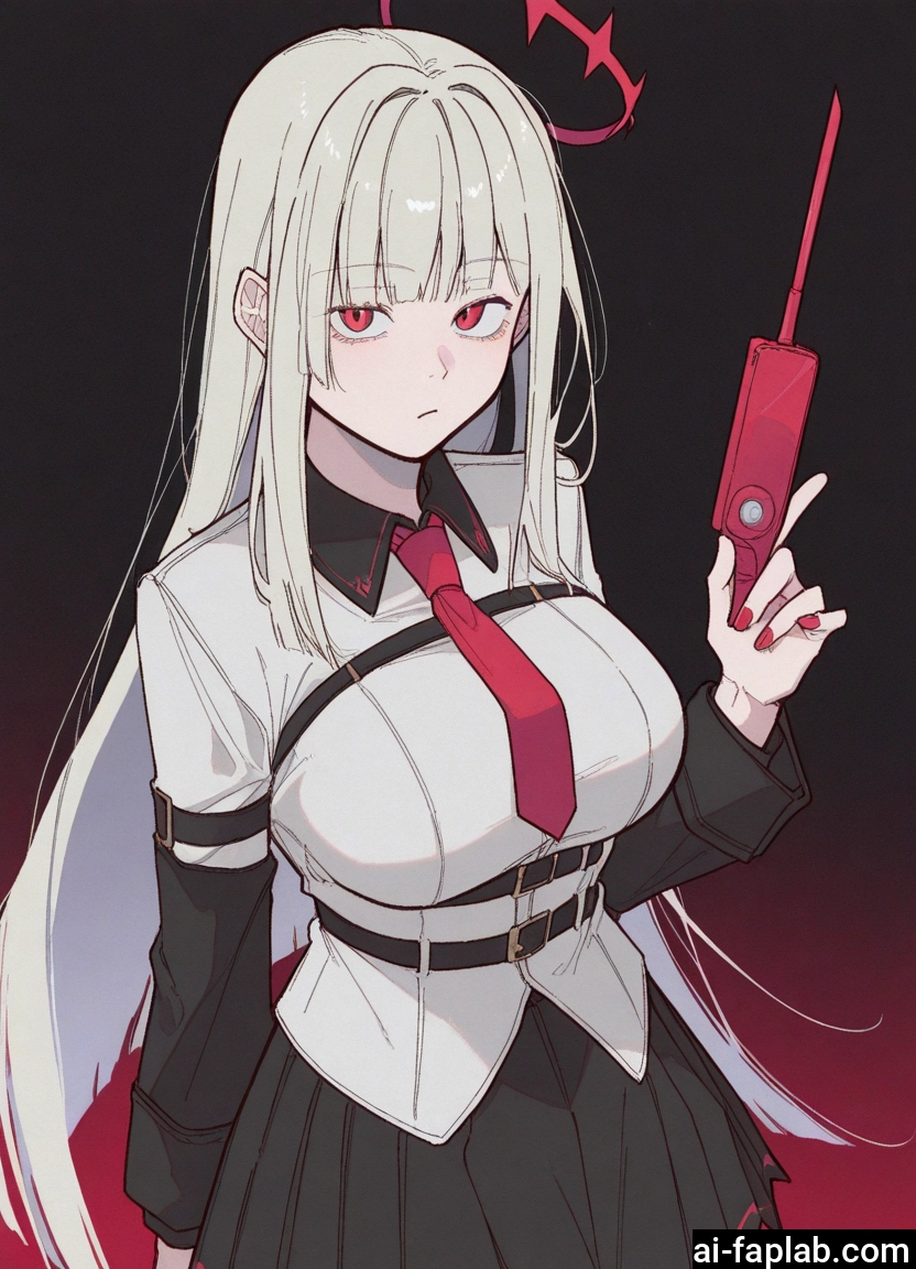 1girl, solo, red eyes, long hair, skirt, necktie · Yamete.gg
