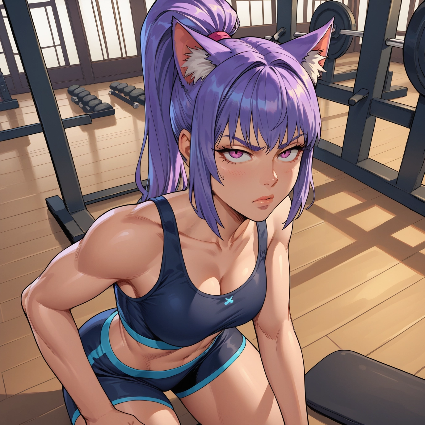 1girl, breasts, animal ears, gym, solo, ponytail · Yamete.gg