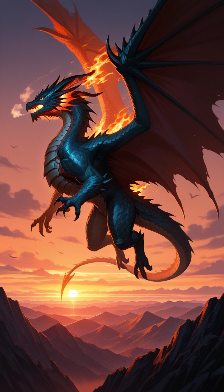 no humans, dragon, fire, wings, mountain, sun · Yamete.gg