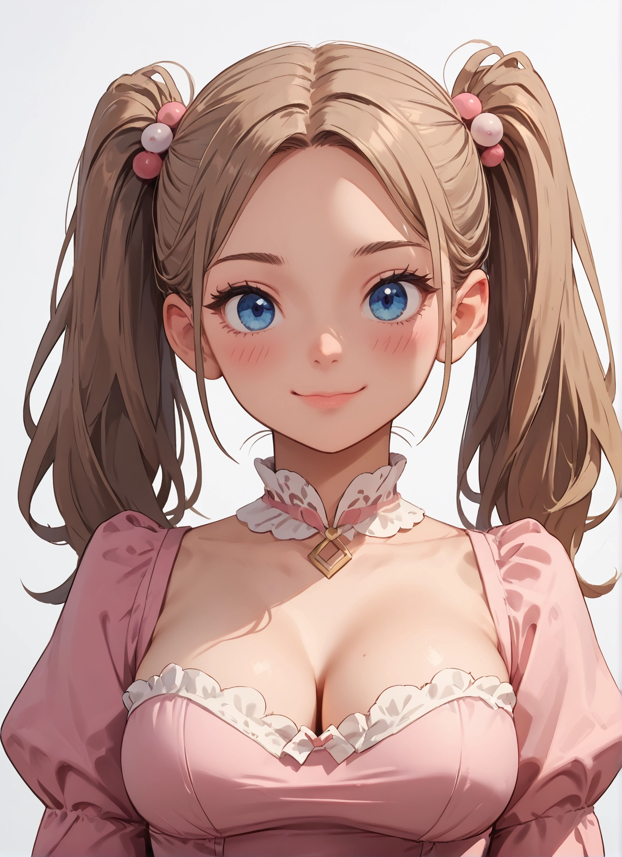 1girl, breasts, solo, blue eyes, twintails, cleavage · Yamete.gg