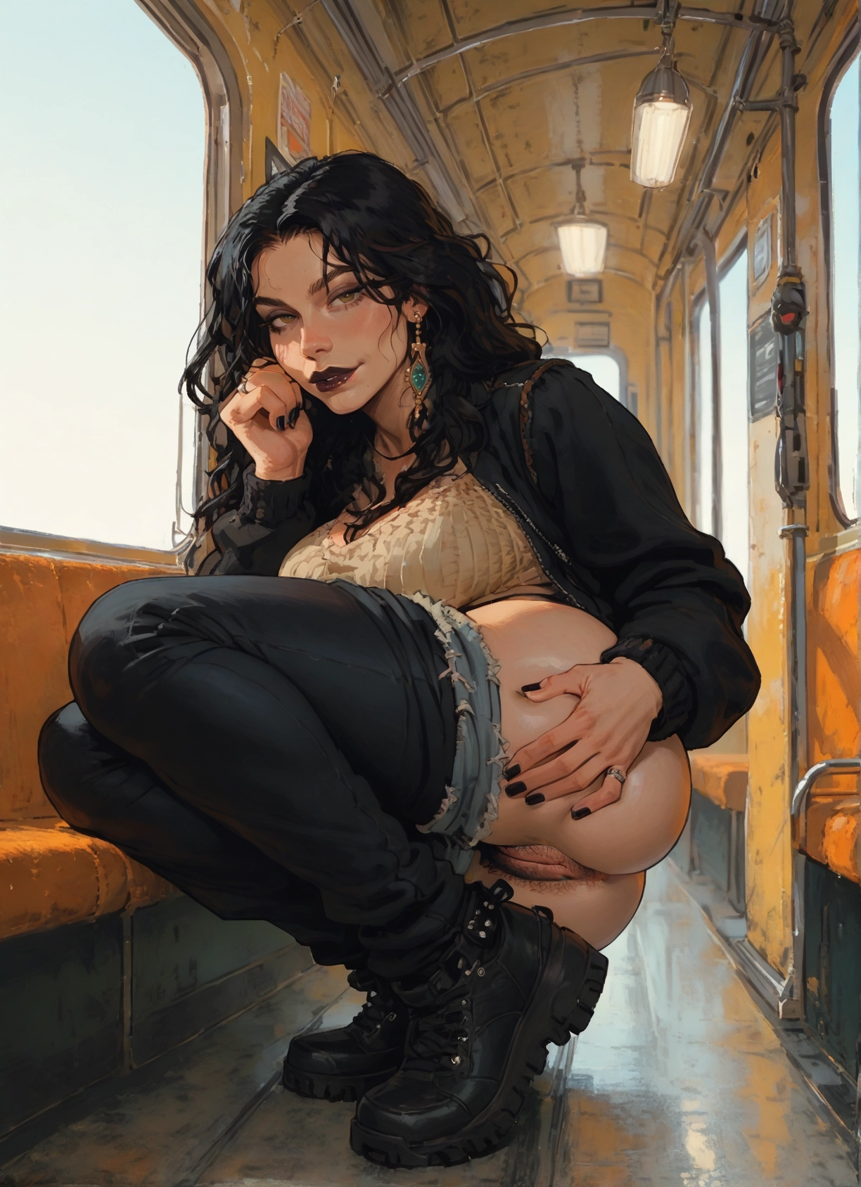 1girl, jewelry, pubic hair, female pubic hair, black hair, solo · Yamete.gg