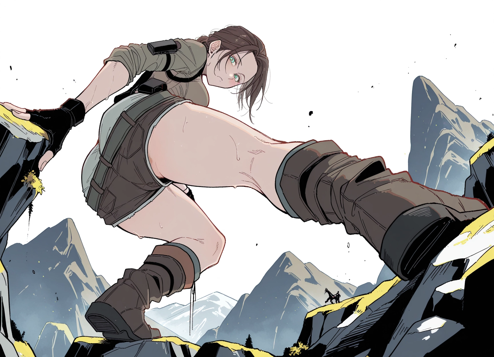 gloves, shorts, 1girl, fingerless gloves, boots, brown hair · Yamete.gg