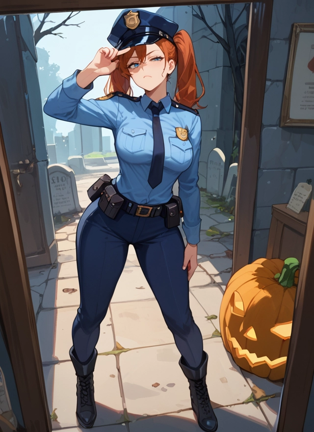 1girl, blue eyes, twintails, necktie, uniform, police · Yamete.gg
