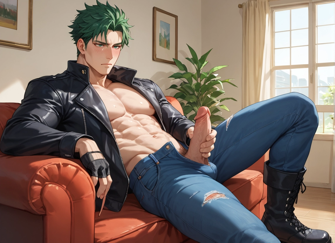 male focus, 1boy, penis, solo, pectorals, abs · Yamete.gg