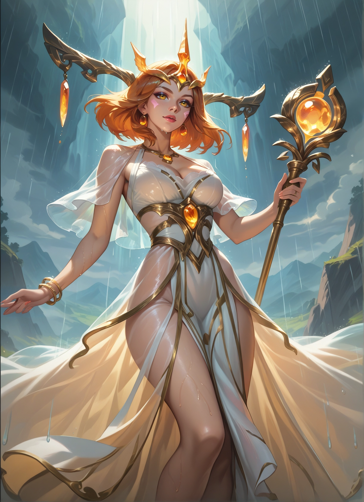 1girl, jewelry, solo, breasts, earrings, dress · Yamete.gg