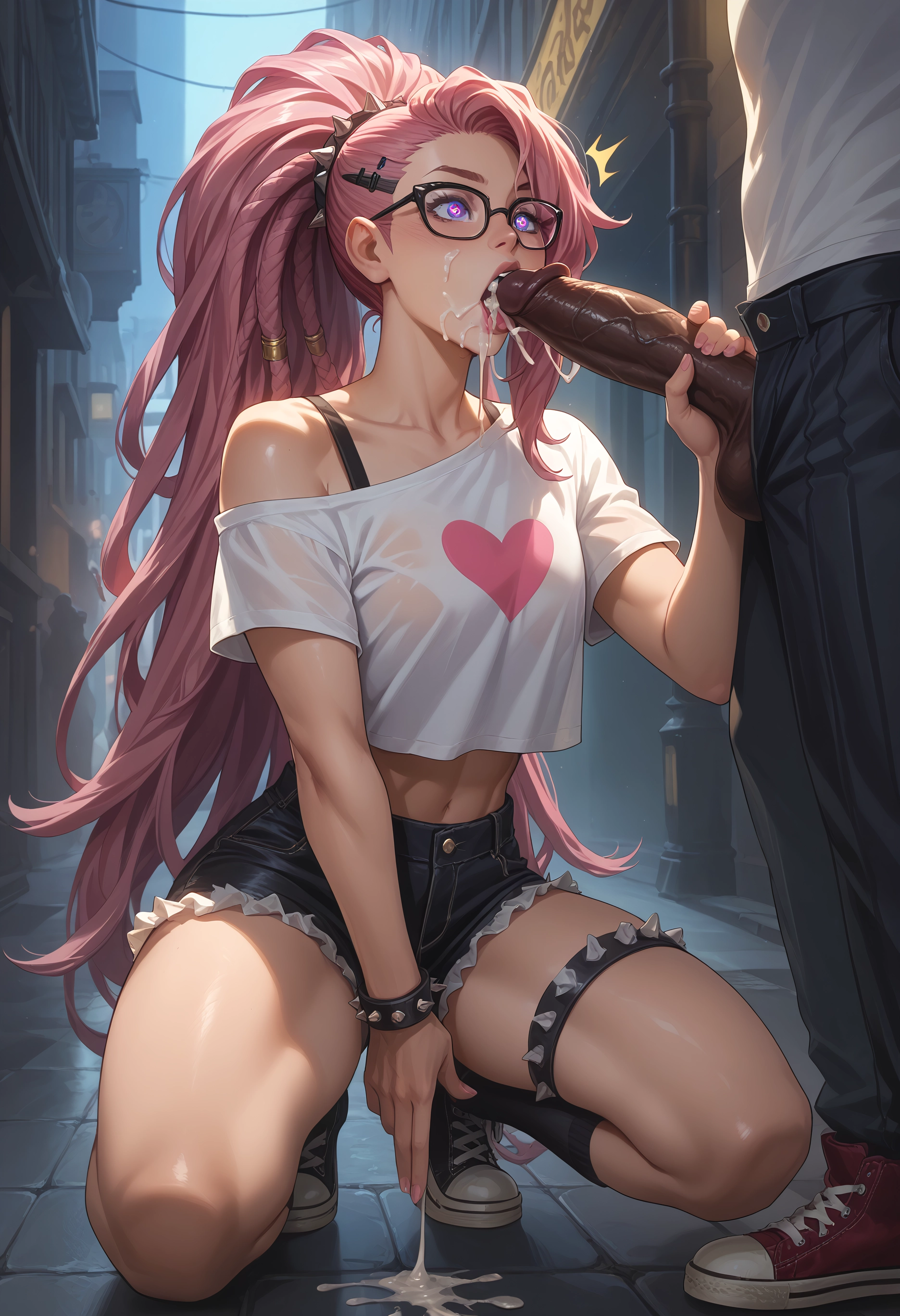 1girl, penis, glasses, cum, hetero, shorts · Yamete.gg