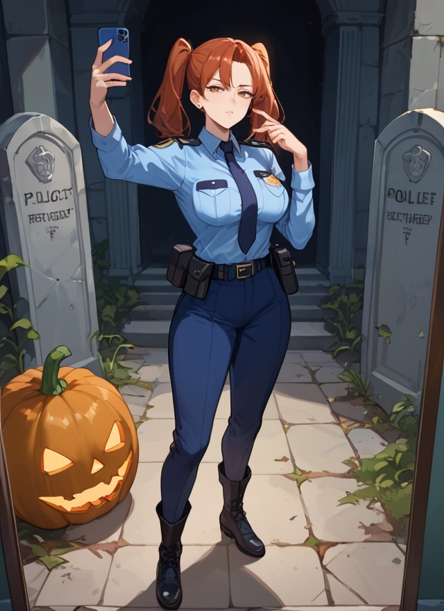 1girl, phone, twintails, necktie, cellphone, police · Yamete.gg
