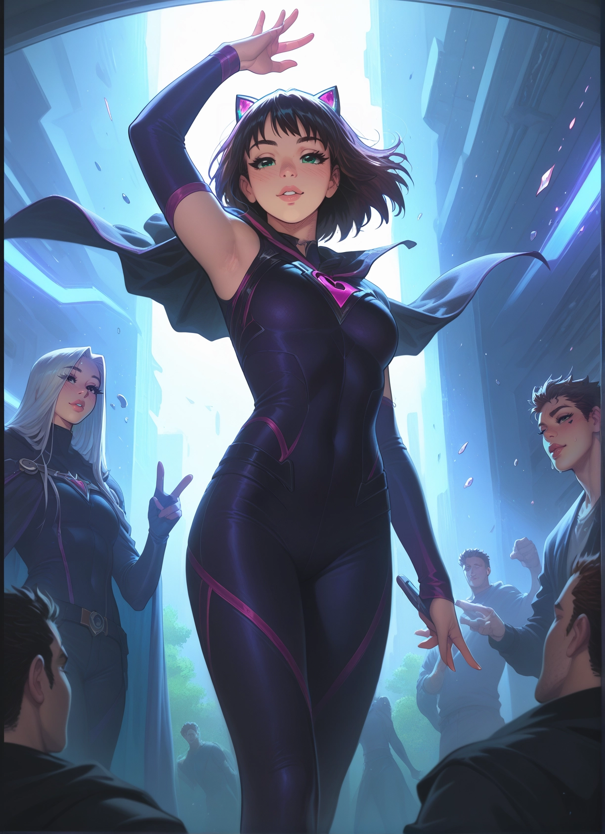 multiple girls, 2girls, bodysuit, multiple boys, cat ears, animal ears · Yamete.gg