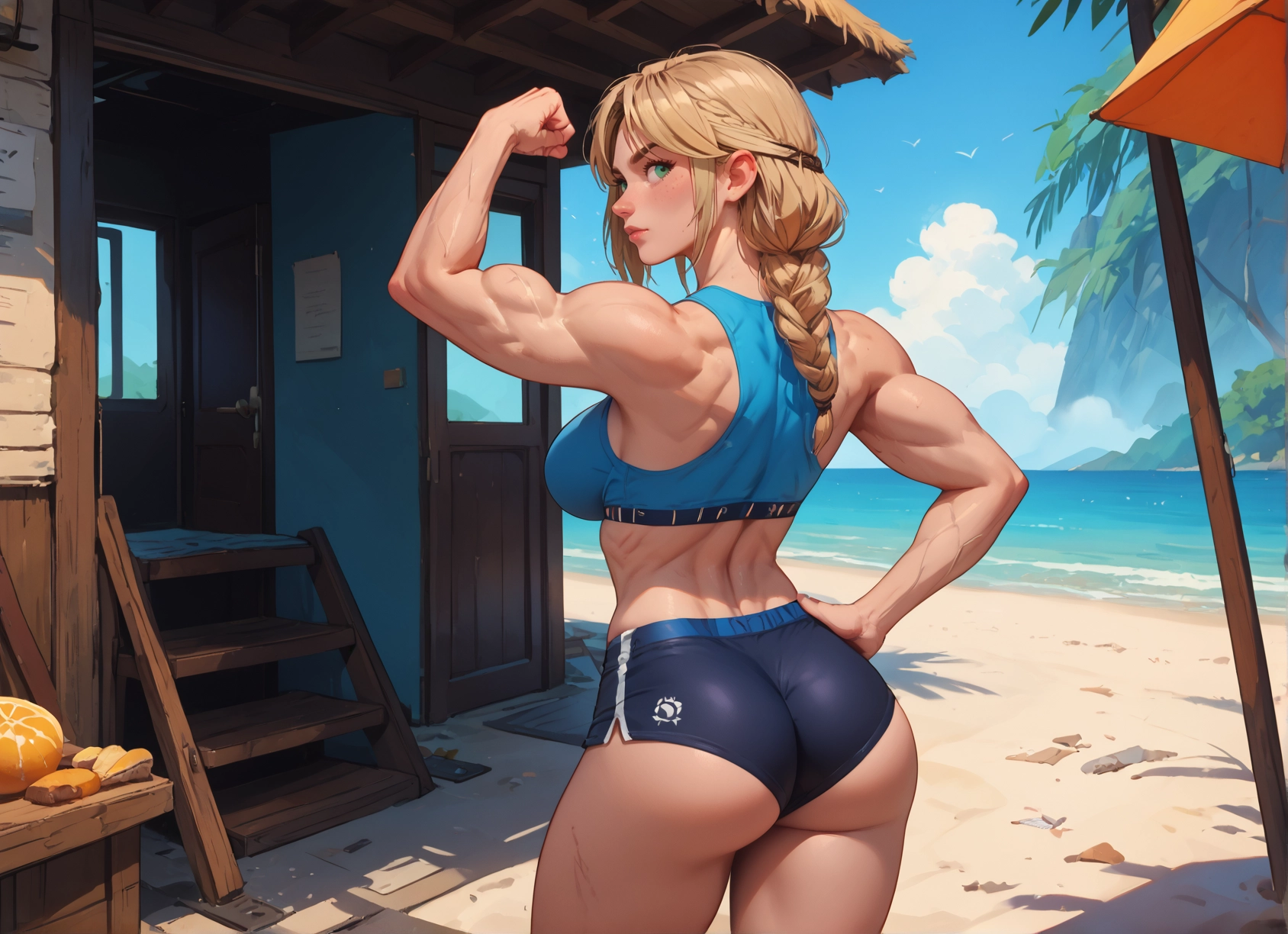 1girl, ass, muscular female, muscular, braid, breasts · Yamete.gg