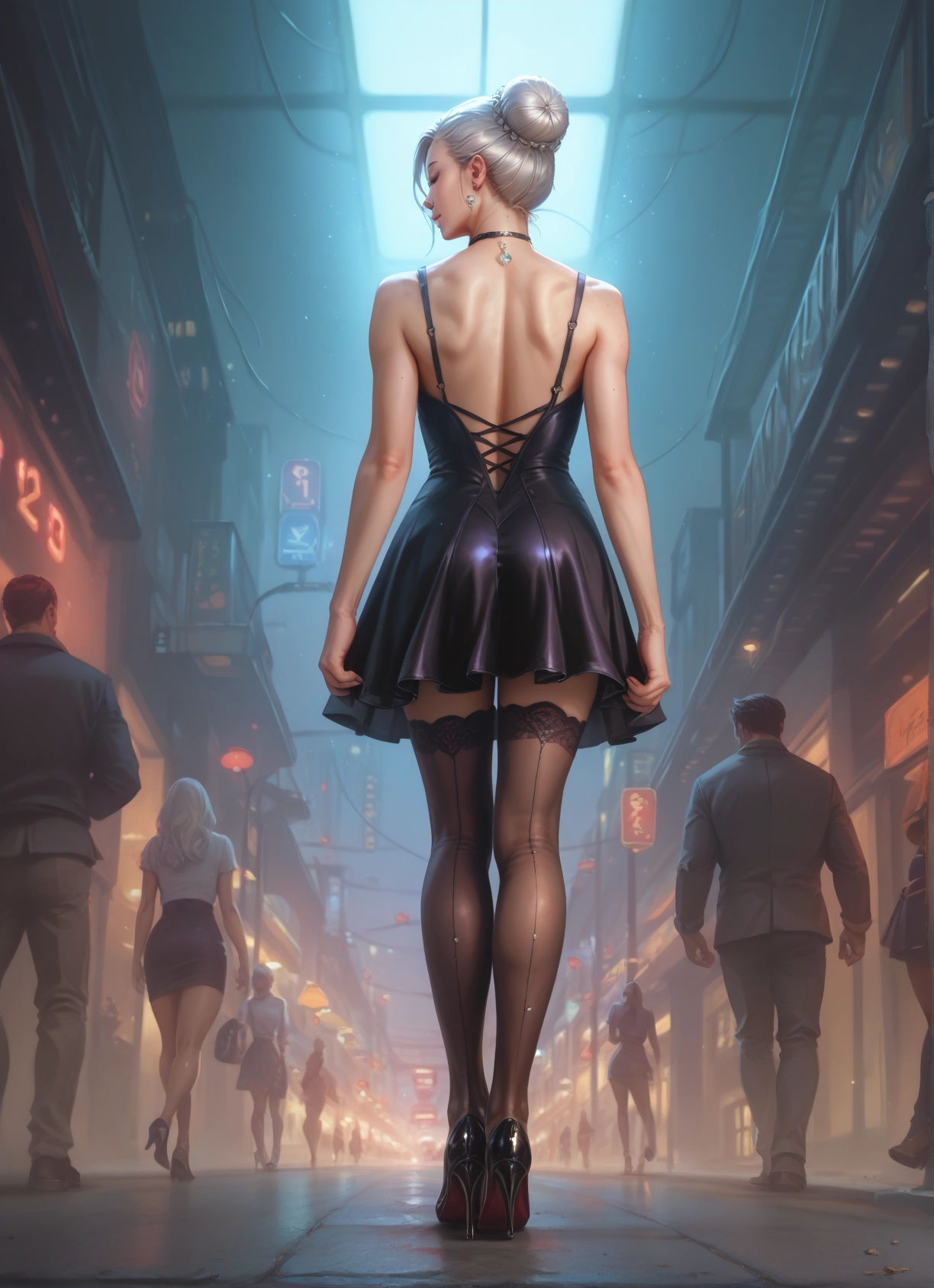 thighhighs, jewelry, earrings, high heels, dress, multiple girls · Yamete.gg