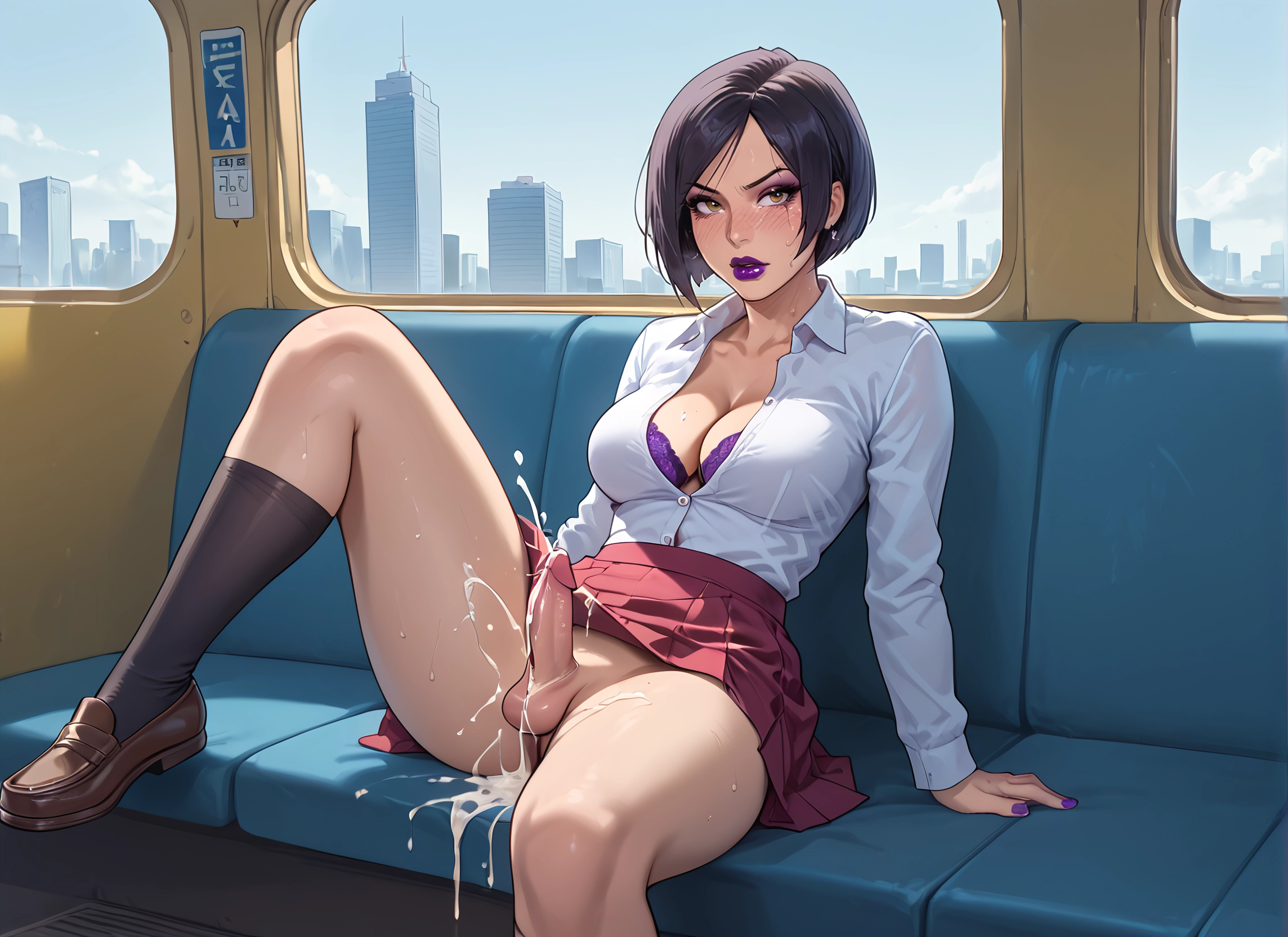 futanari, penis, 1girl, cum, breasts, skirt · Yamete.gg