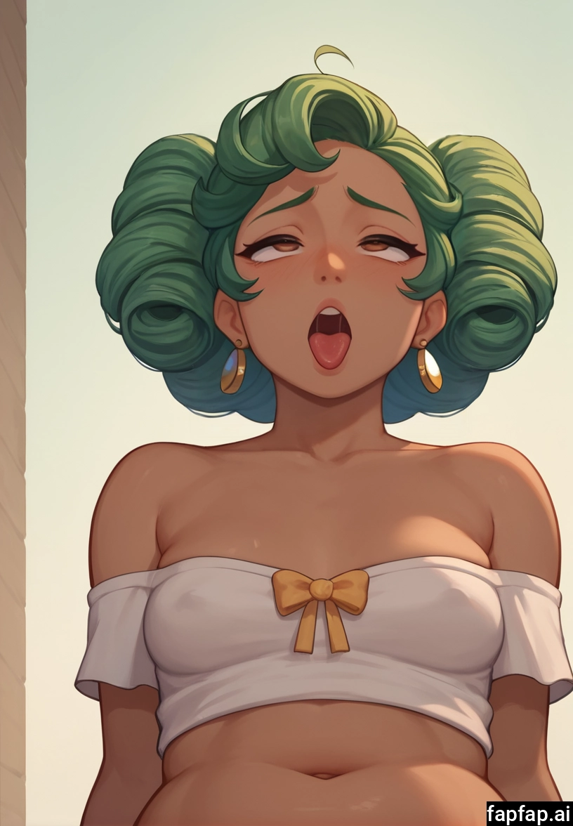 1girl, solo, green hair, breasts, jewelry, earrings