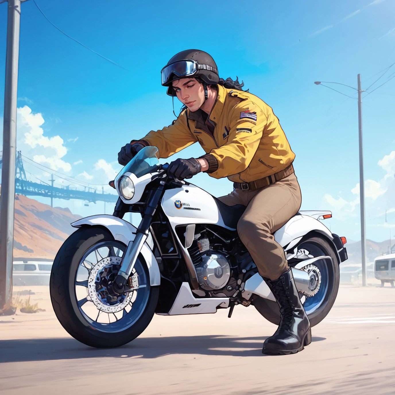 1girl, ground vehicle, motor vehicle, motorcycle, boots, gloves · Yamete.gg