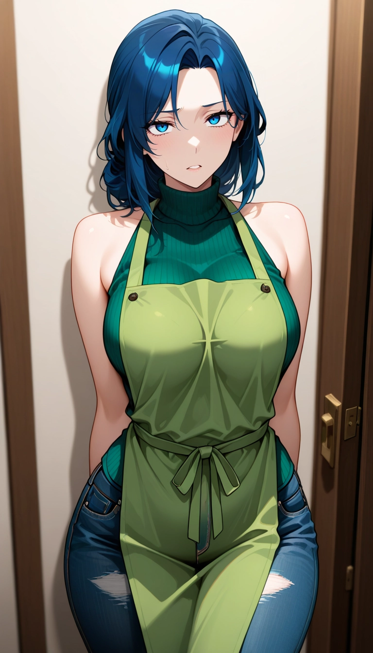 1girl, jeans, denim, pants, solo, blue eyes · Yamete.gg