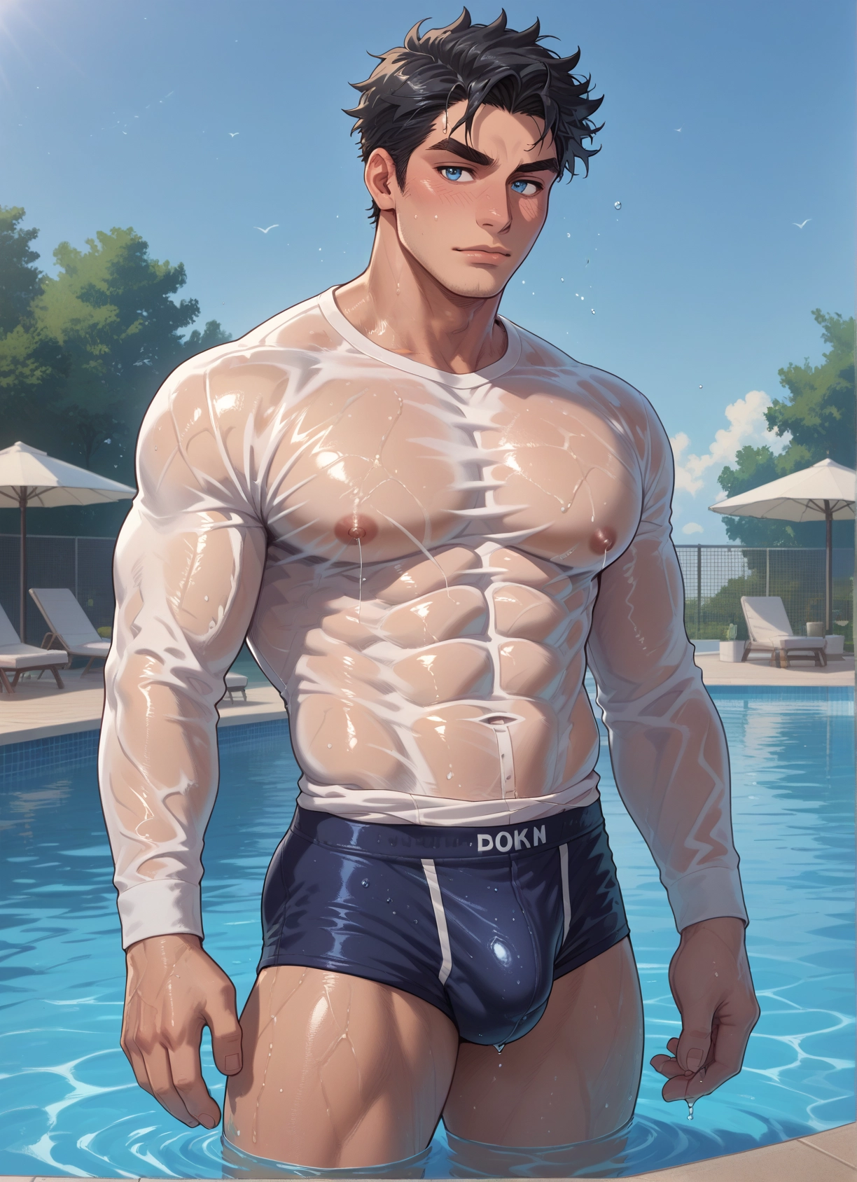 male focus, 1boy, muscular, muscular male, bara, pectorals · Yamete.gg