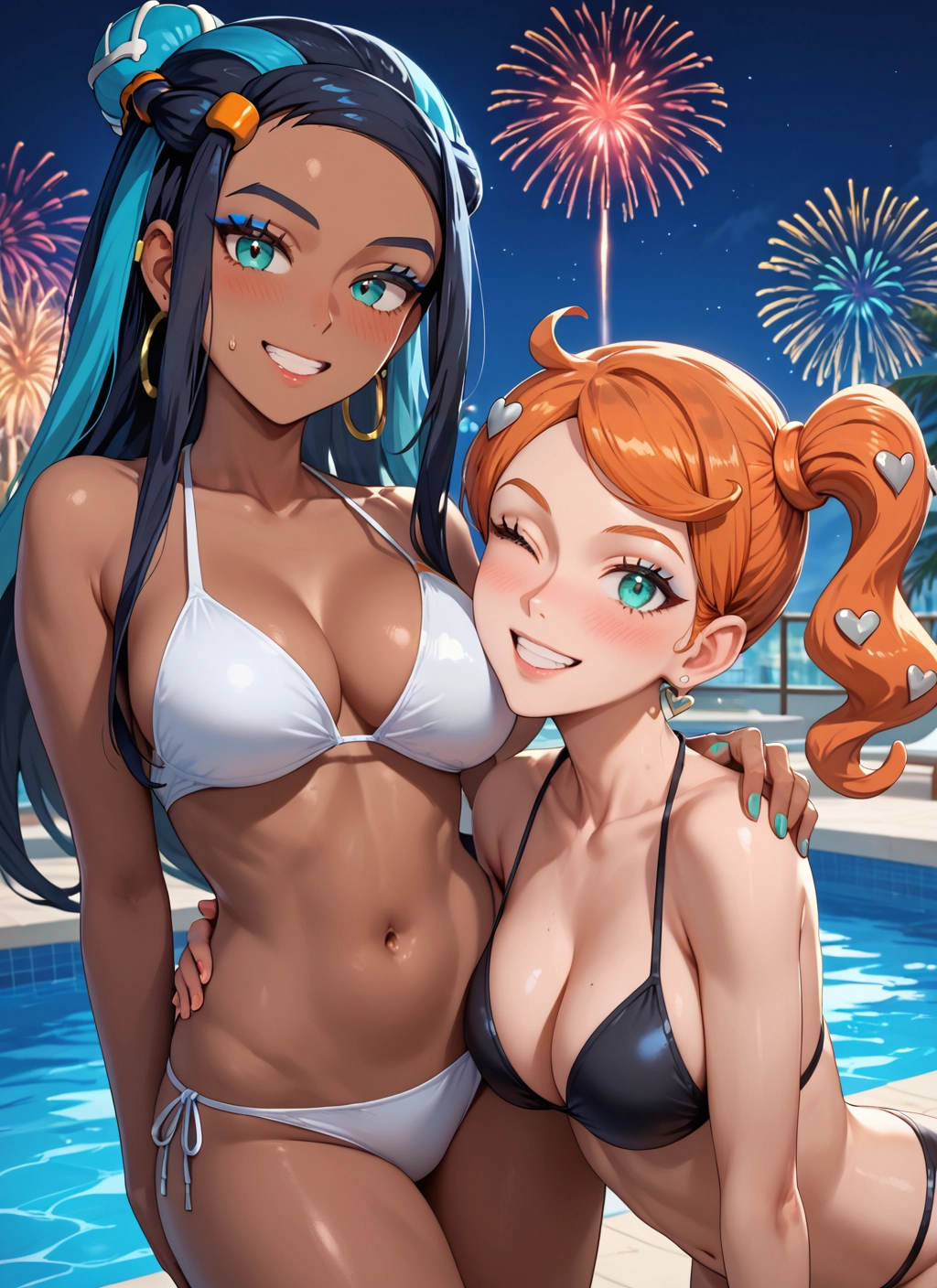 swimsuit, multiple girls, bikini, 2girls, breasts, dark skin · Yamete.gg