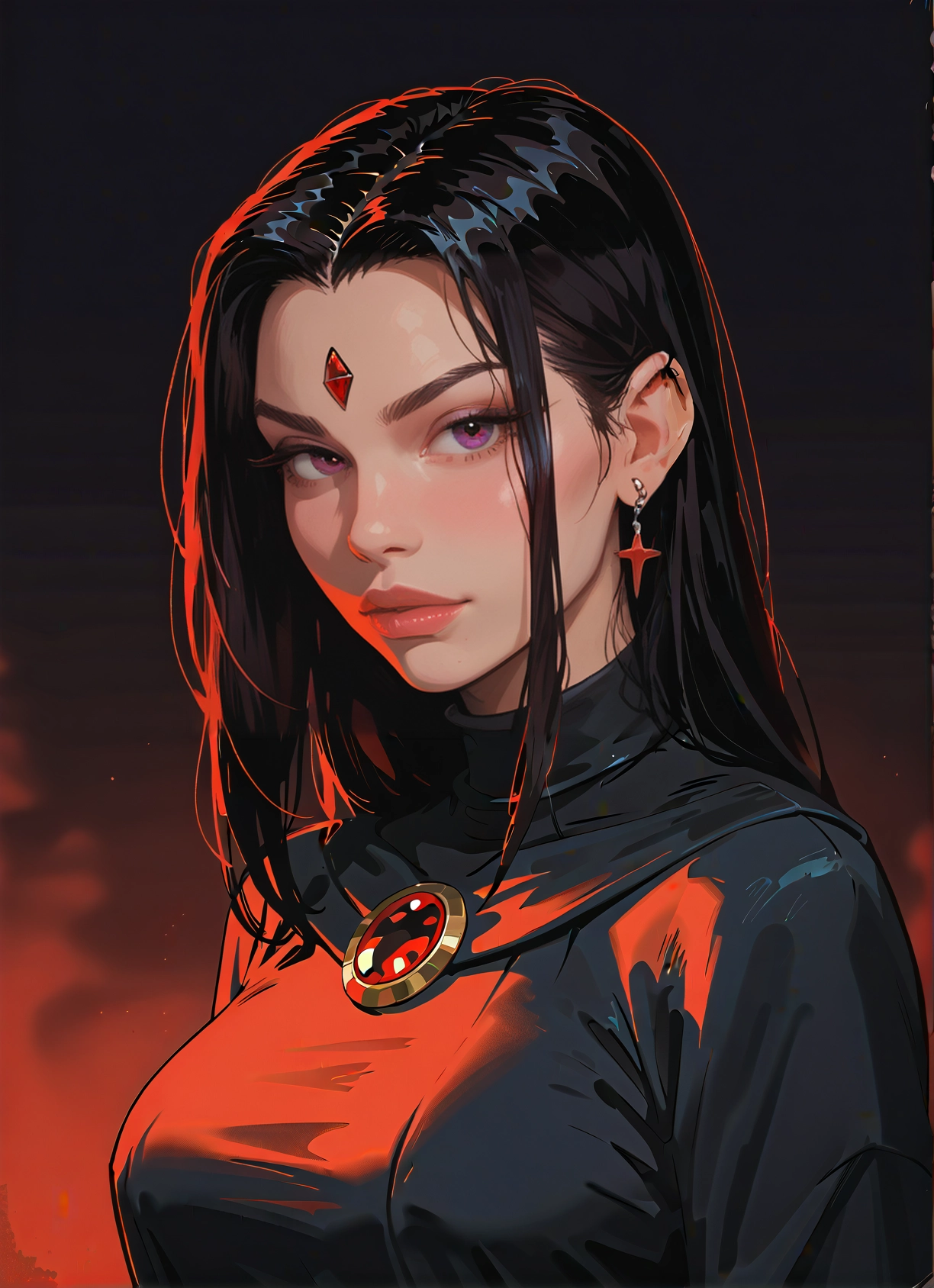 1girl, jewelry, solo, earrings, black hair, looking at viewer · Yamete.gg