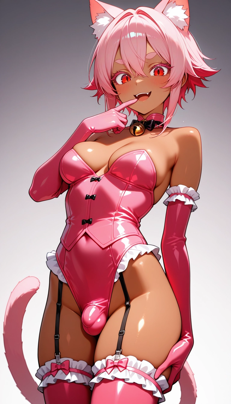 dark skin, solo, gloves, thighhighs, elbow gloves, tail · Yamete.gg