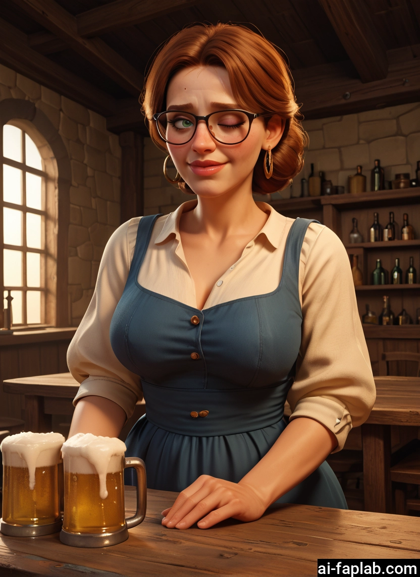 1girl, glasses, jewelry, solo, earrings, alcohol