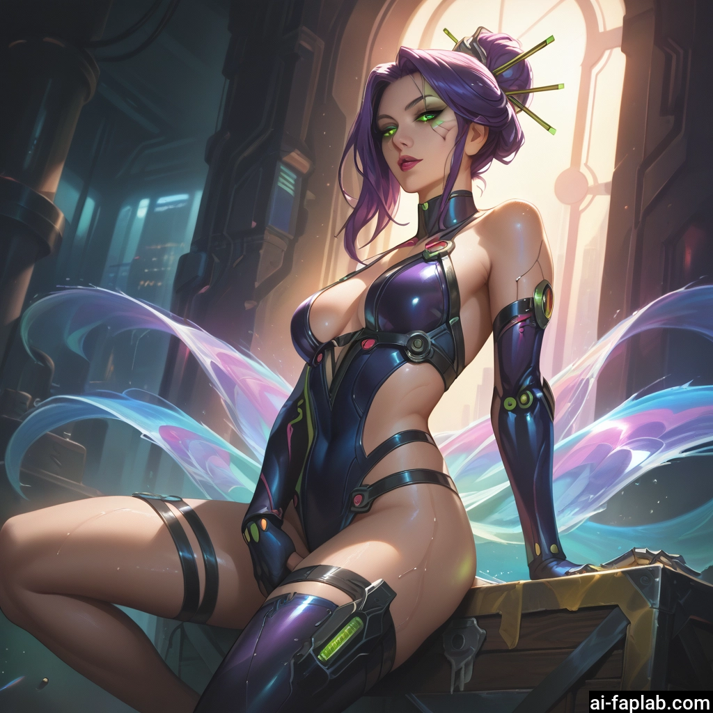 1girl, breasts, solo, green eyes, purple hair, gloves