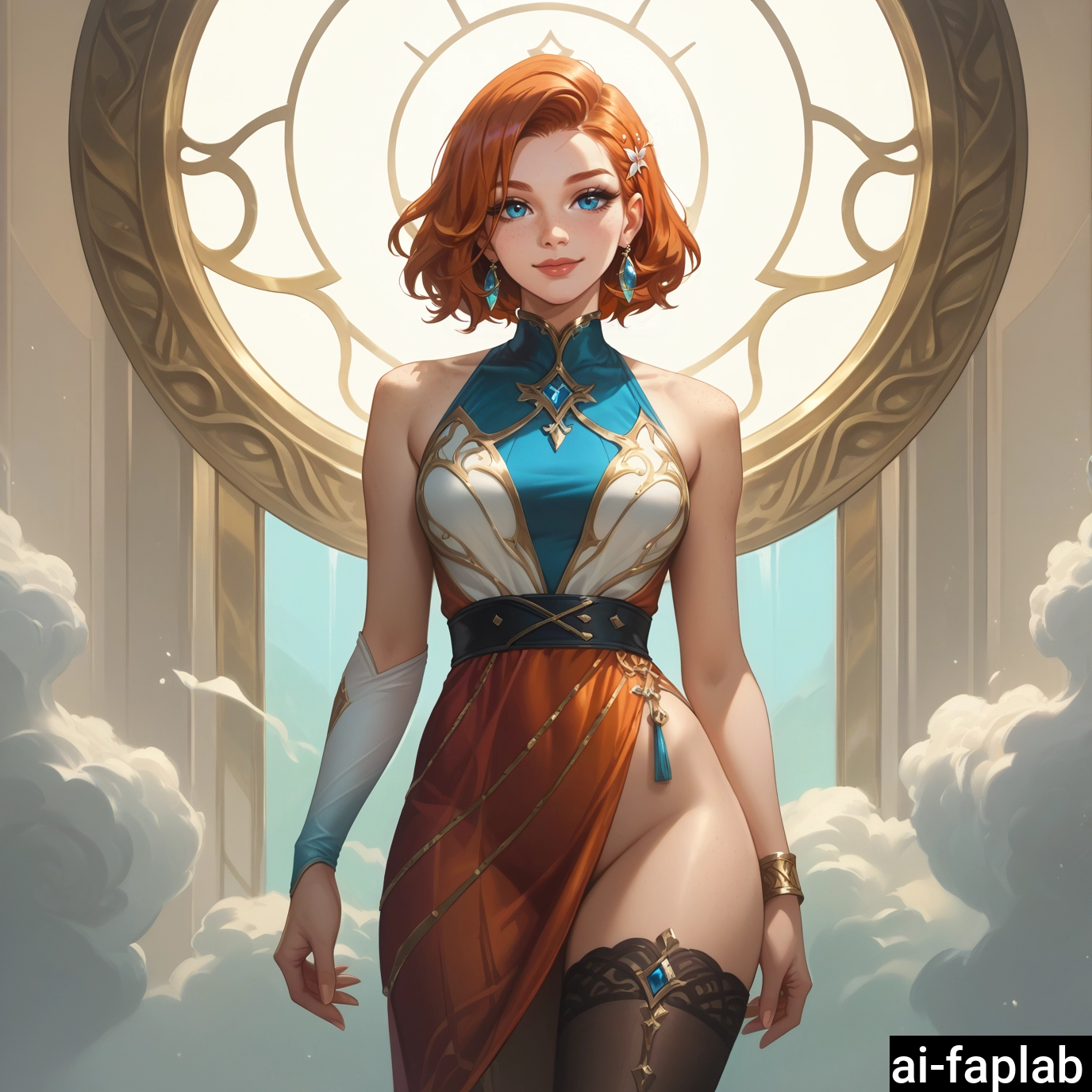 1girl, jewelry, earrings, solo, blue eyes, thighhighs · Yamete.gg