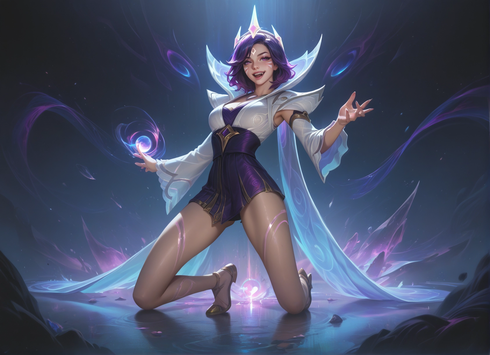 1girl, solo, breasts, purple hair, open mouth, facial mark · Yamete.gg