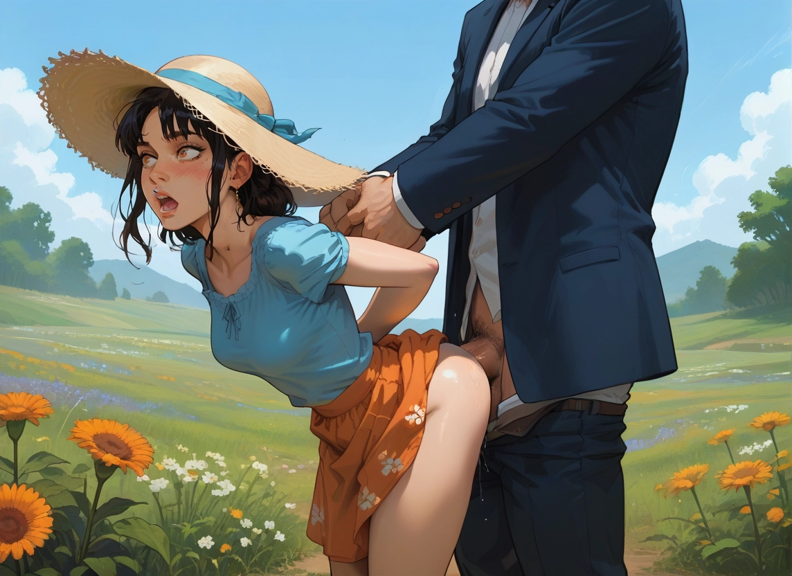 1girl, 1boy, hetero, outdoors, hat, sex · Yamete.gg
