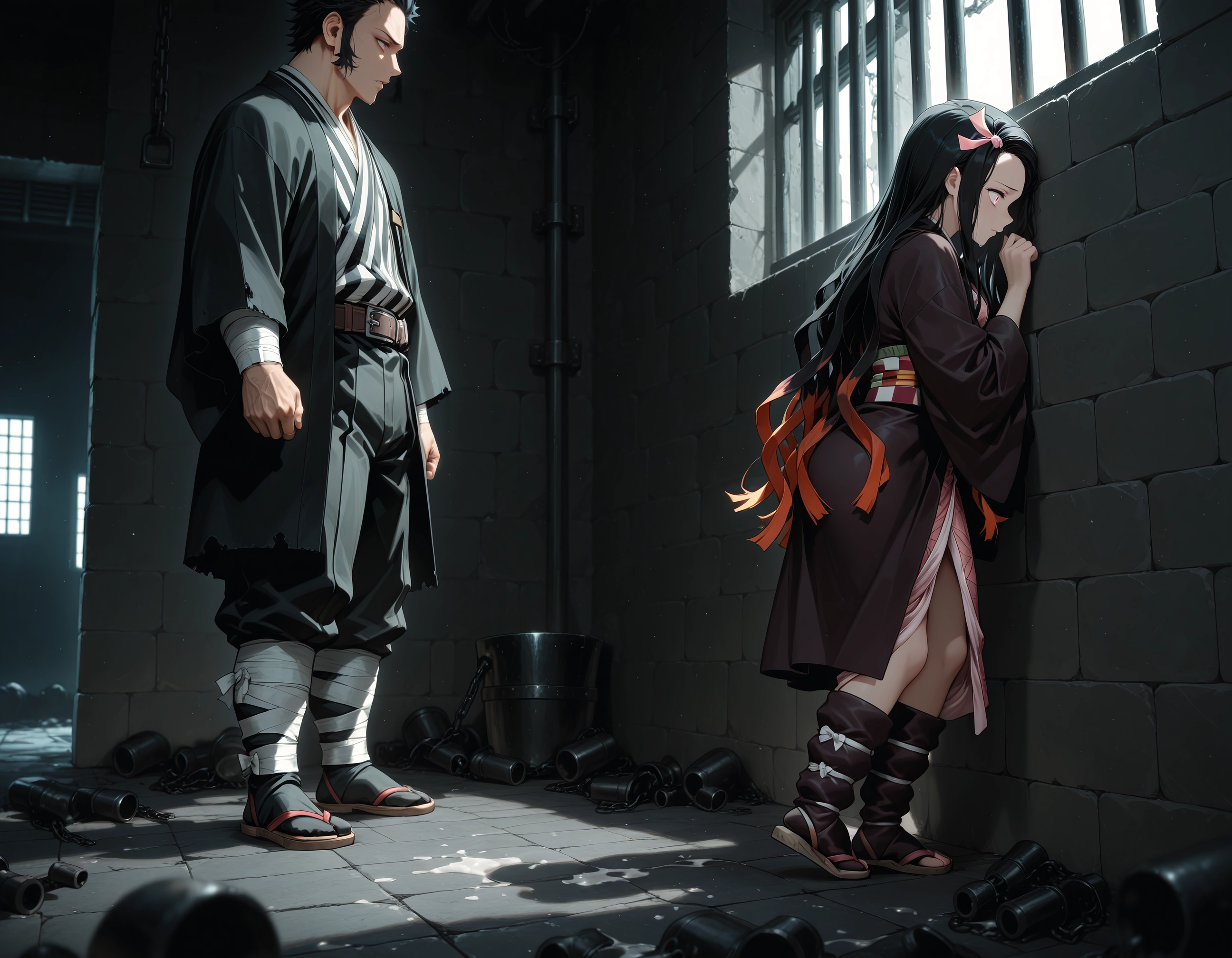 1girl, 1boy, black hair, japanese clothes, long hair, kimono · Yamete.gg
