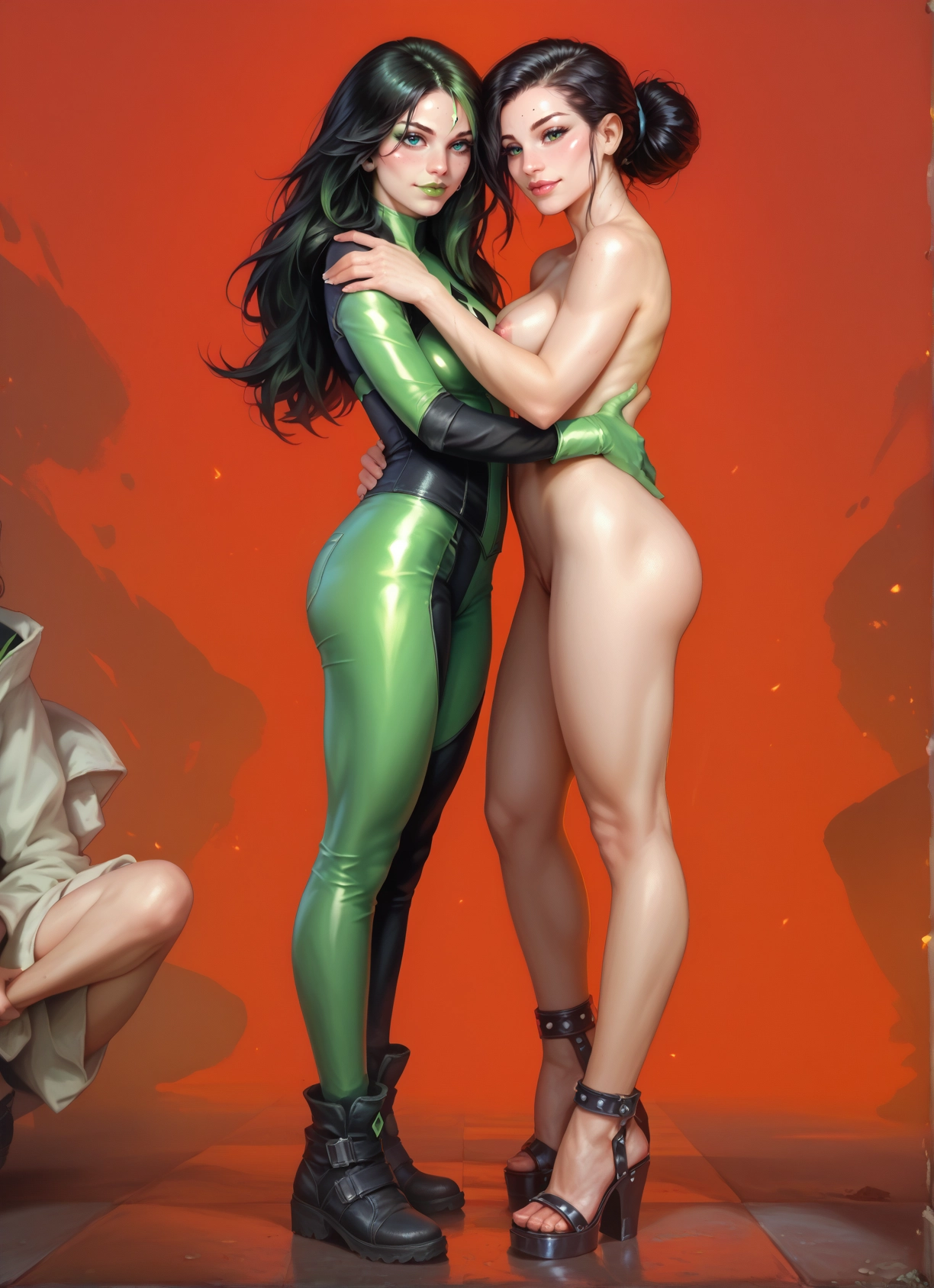 multiple girls, breasts, 2girls, bodysuit, nipples, nude · Yamete.gg