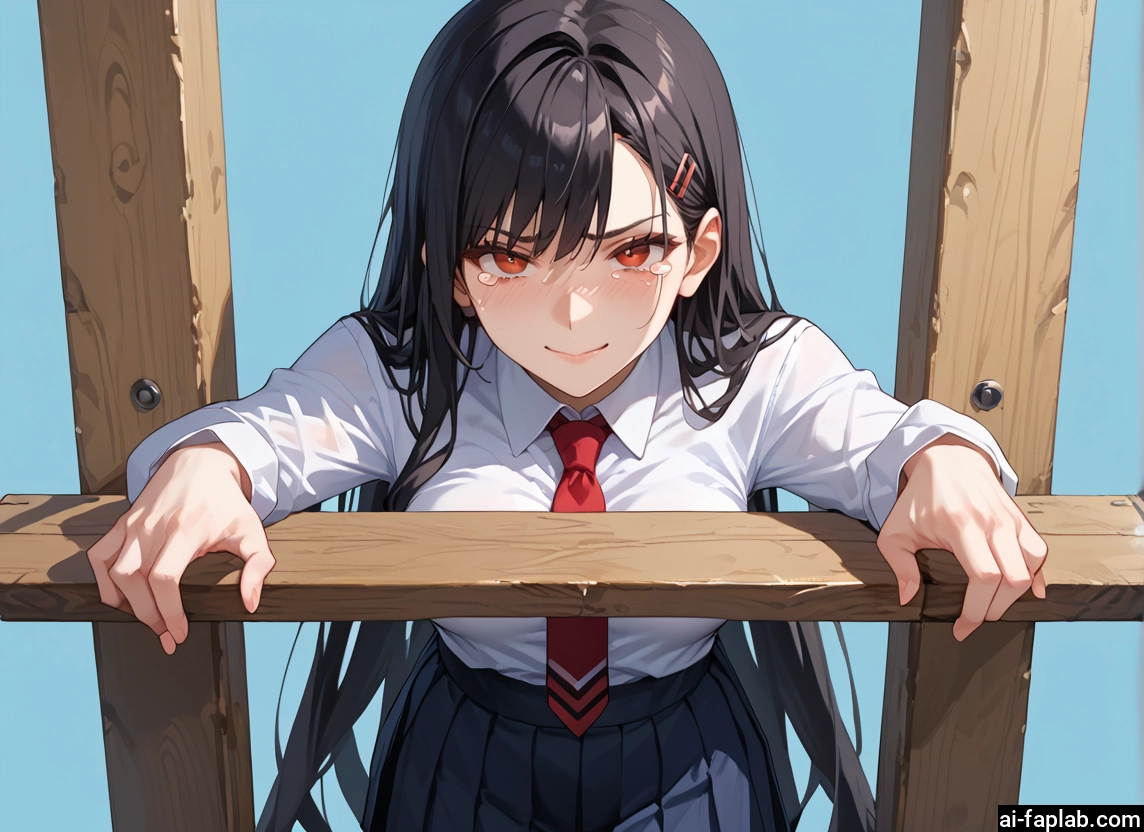 1girl, long hair, skirt, solo, black hair, necktie
