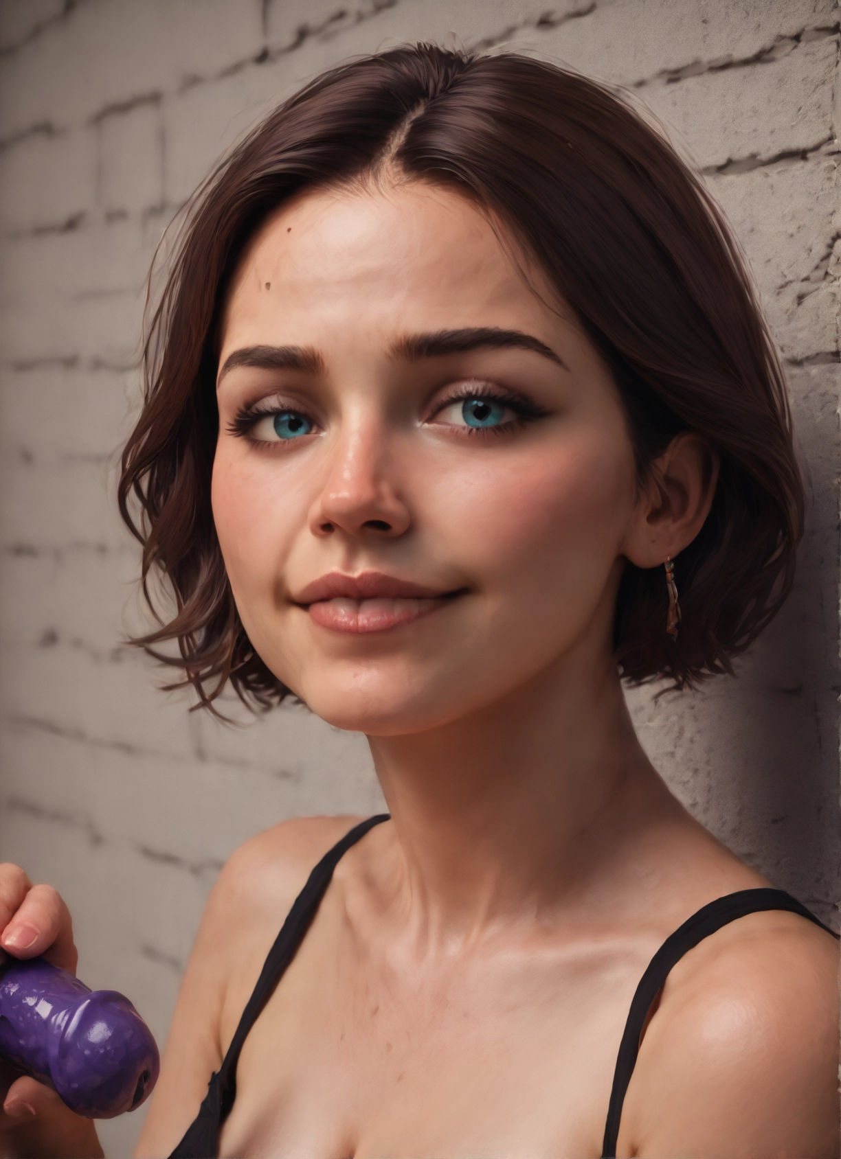 1girl, solo, blue eyes, short hair, dildo, earrings · Yamete.gg