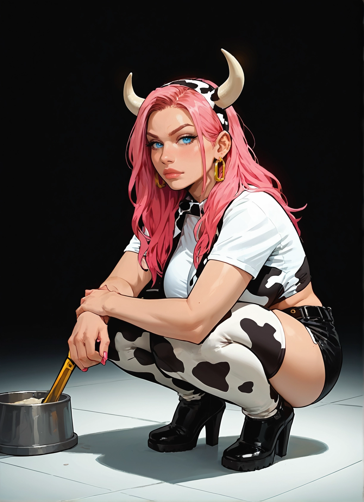 1girl, pink hair, horns, jewelry, animal print, earrings · Yamete.gg
