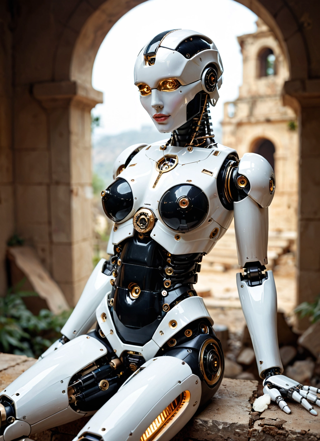 1girl, solo, sitting, robot joints, breasts, robot · Yamete.gg