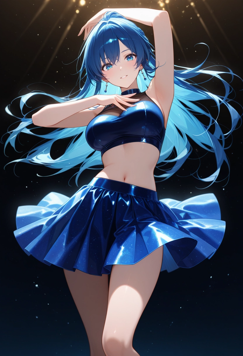 1girl, solo, skirt, blue skirt, breasts, blue hair · Yamete.gg