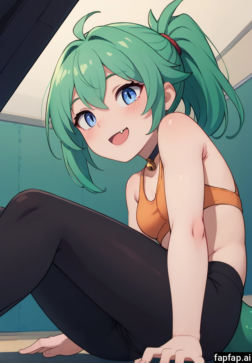 1girl, solo, blue eyes, green hair, looking at viewer, fang · Yamete.gg