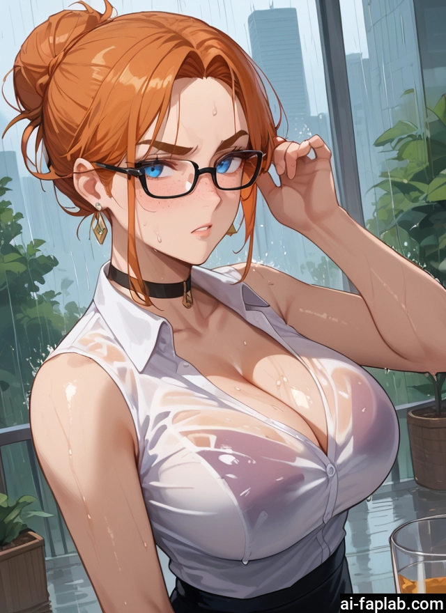 breasts, 1girl, glasses, blue eyes, large breasts, freckles · Yamete.gg