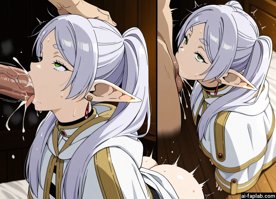 1girl, penis, hetero, pointy ears, oral, fellatio