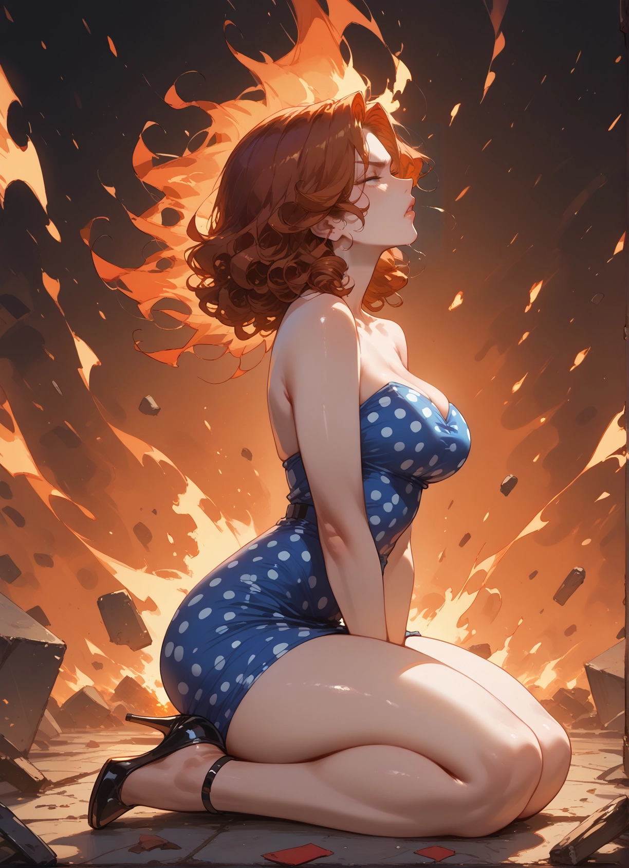 1girl, breasts, high heels, dress, solo, sitting · Yamete.gg