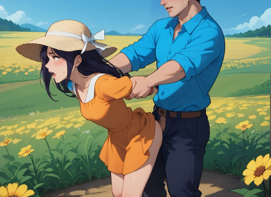 1girl, 1boy, hat, flower, dress, hetero · Yamete.gg