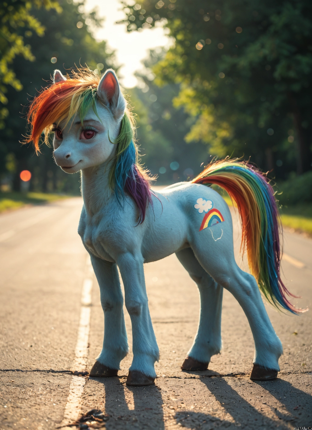 furry, no humans, solo, outdoors, multicolored hair, looking at viewer