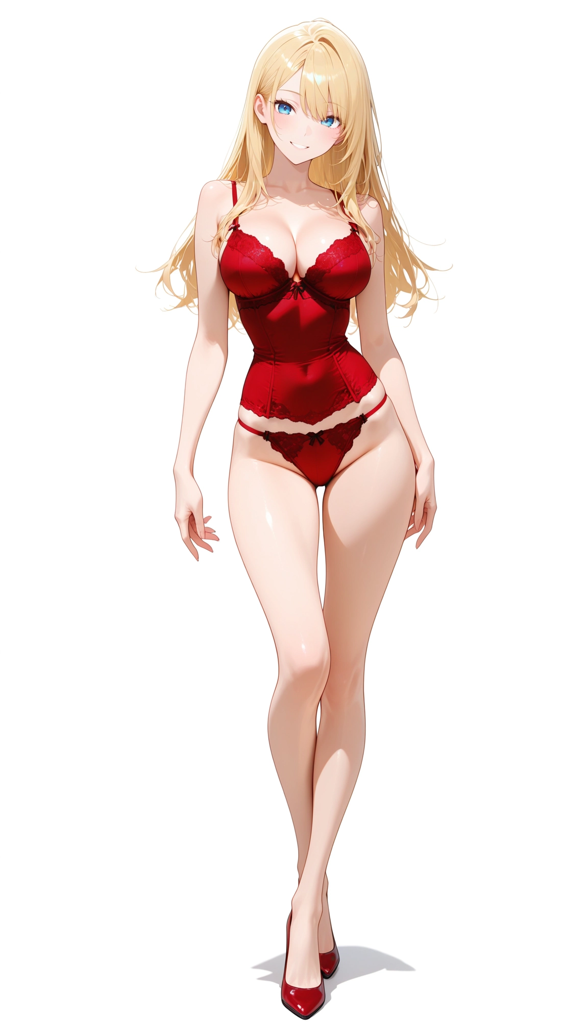 1girl, breasts, solo, blue eyes, blonde hair, red footwear · Yamete.gg