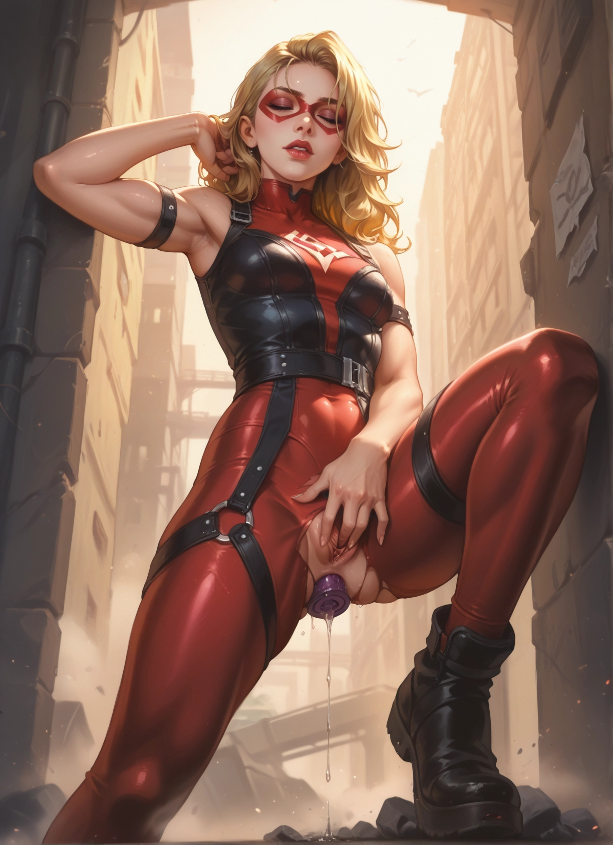 1girl, blonde hair, solo, sex toy, pussy, torn clothes · Yamete.gg