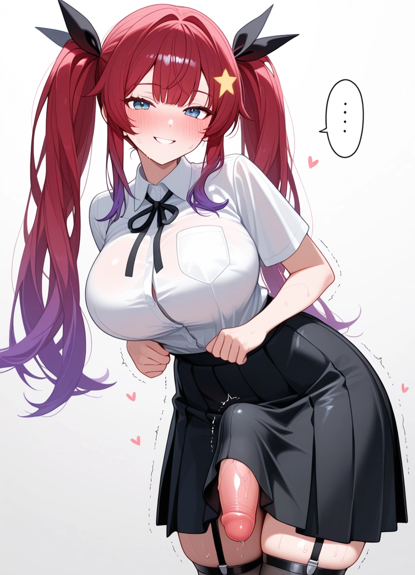 futanari, 1girl, breasts, skirt, twintails, solo · Yamete.gg