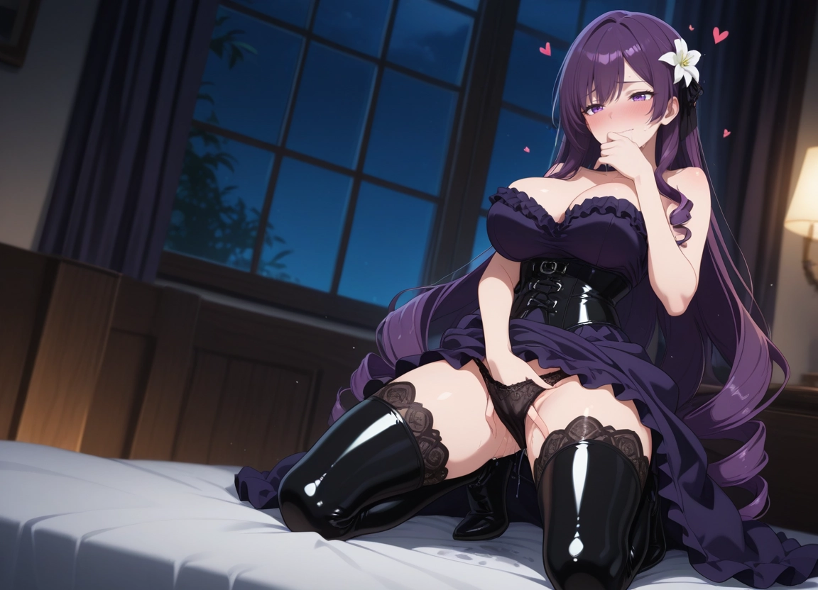 1girl, underwear, solo, panties, breasts, purple eyes