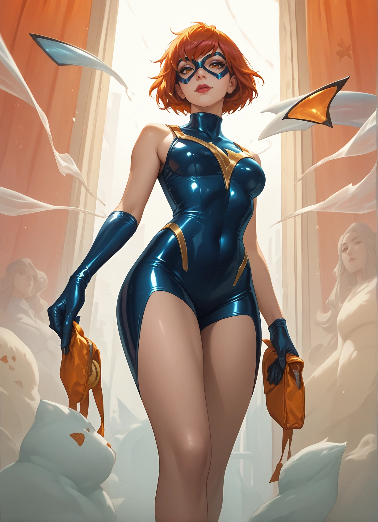 gloves, mask, short hair, breasts, bodysuit, looking at viewer · Yamete.gg